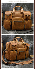 Mens Large Leather Briefcase Travel Briefcase 14‘’ Laptop Travel Work Handbag For Men