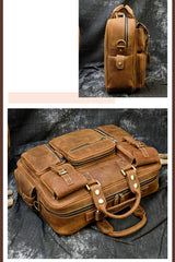 Mens Large Leather Briefcase Travel Briefcase 14‘’ Laptop Travel Work Handbag For Men