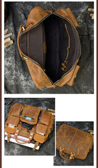 Mens Large Leather Briefcase Travel Briefcase 14‘’ Laptop Travel Work Handbag For Men