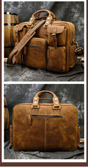 Mens Large Leather Briefcase Travel Briefcase 14‘’ Laptop Travel Work Handbag For Men