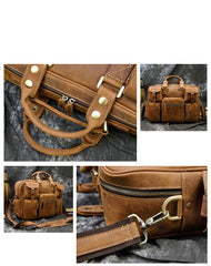 Mens Large Leather Briefcase Travel Briefcase 14‘’ Laptop Travel Work Handbag For Men