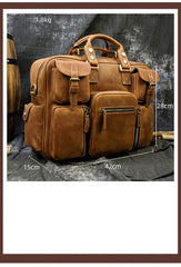 Mens Large Leather Briefcase Travel Briefcase 14‘’ Laptop Travel Work Handbag For Men