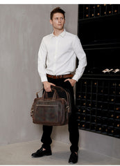 Mens Large Leather Briefcase Travel Briefcase 16‘’ Laptop Travel Briefcase For Men