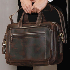 Mens Large Leather Briefcase Travel Briefcase 16‘’ Laptop Travel Briefcase For Men