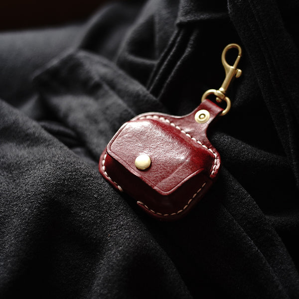 Mens Leather AirPods Pro Cases with Keychain Red Leather AirPods 1/2 Case Airpod Case Cover
