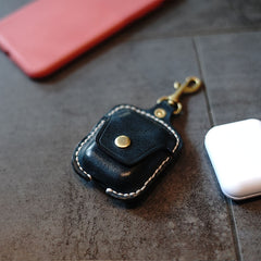 Mens Leather AirPods Pro Cases with Keychain Dark Blue Leather AirPods 1/2 Case Airpod Case Cover