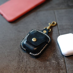 Mens Leather AirPods Pro Cases with Keychain Black Leather AirPods 1/2 Case Airpod Case Cover