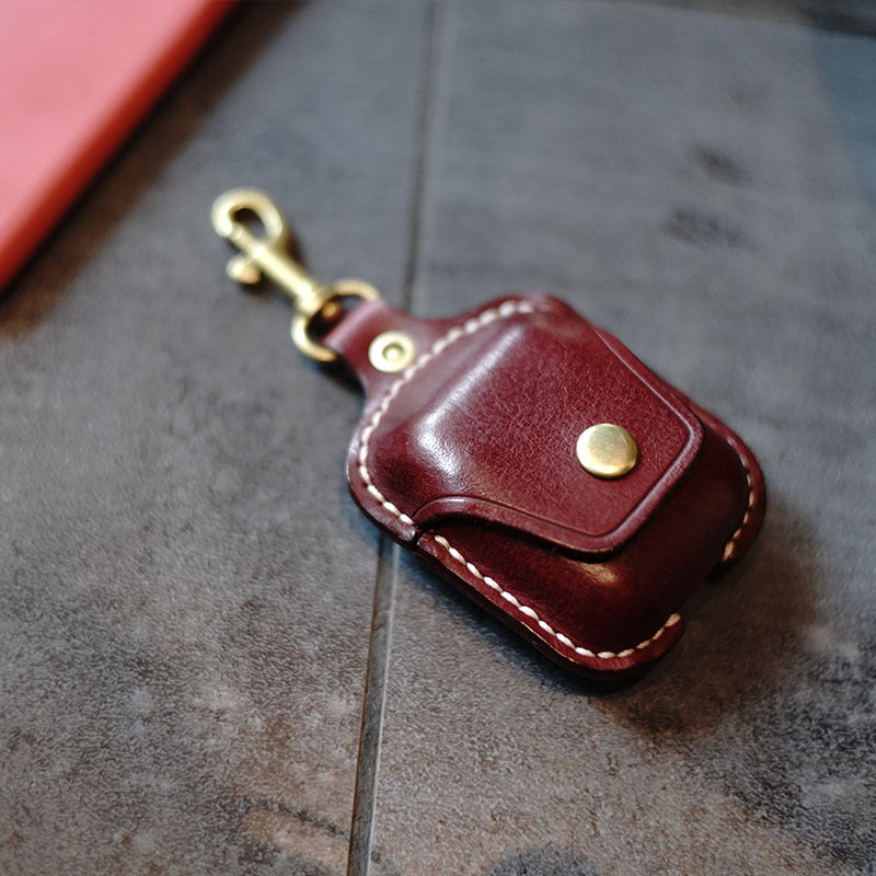 Mens Leather AirPods 1/2 Cases with Keychain Red Leather AirPods