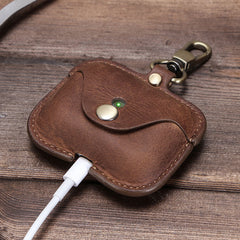 Mens Leather AirPods 1/2 Case with Keychain Brown Leather AirPods Pro Case Airpod Case Cover