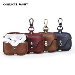 Mens Leather AirPods Pro Case with Keychain Brown Leather AirPods 1/2 Case Airpod Case Cover