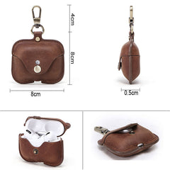 Mens Leather AirPods 1/2 Case with Keychain Brown Leather AirPods Pro Case Airpod Case Cover