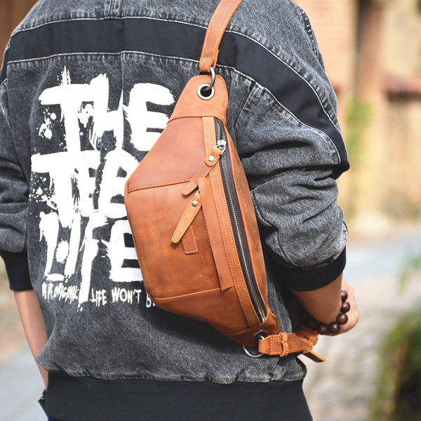 Mens Leather Fanny Pack Waist Bags Mens Hip Pack Bum Bag For Men