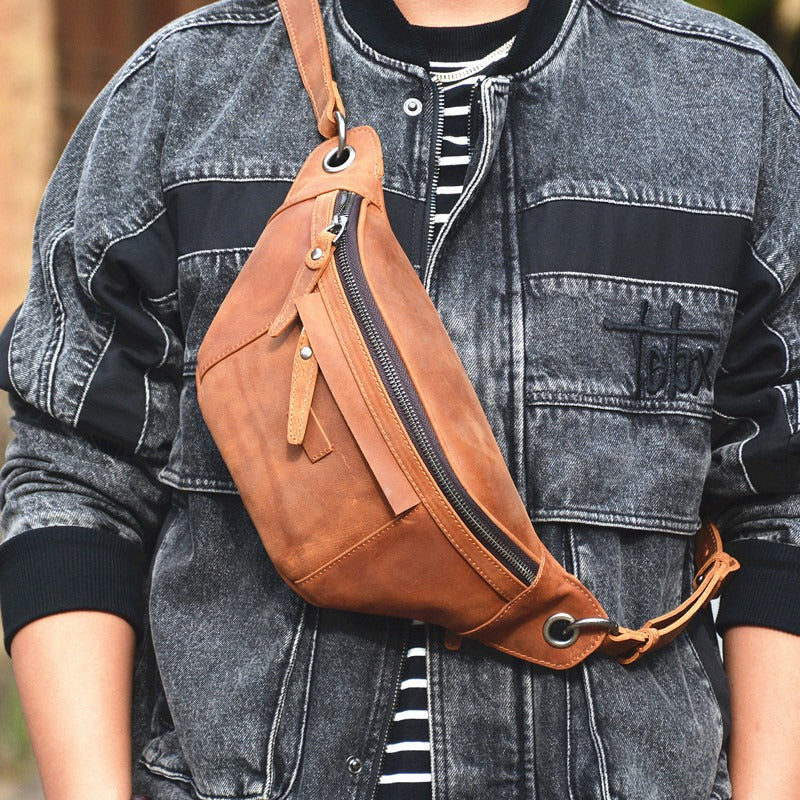 Mens Leather Fanny Pack Waist Bags Mens Hip Pack Bum Bag For Men