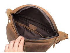 Mens Leather Fanny Packs Large Brown Waist Bags Mens Hip Pack Bum Bag For Men