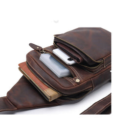 Mens Leather Sling Crossbody Pack Sling Bag Travel Pack Sling Chest Bag For Men