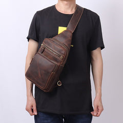 Mens Leather Sling Crossbody Pack Sling Bag Travel Pack Sling Chest Bag For Men