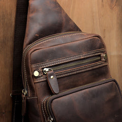 Mens Leather Sling Crossbody Pack Sling Bag Travel Pack Sling Chest Bag For Men