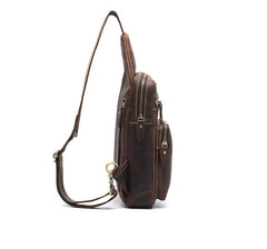 Mens Leather Sling Crossbody Pack Sling Bag Travel Pack Sling Chest Bag For Men