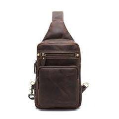 Mens Leather Sling Crossbody Pack Sling Bag Travel Pack Sling Chest Bag For Men