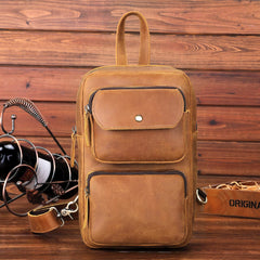 Mens Leather Sling Crossbody Pack Sling Bags Travel Pack Sling Chest Bag For Men