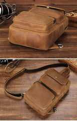 Mens Leather Sling Crossbody Pack Sling Bags Travel Pack Sling Chest Bag For Men