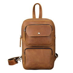 Mens Leather Sling Crossbody Pack Sling Bags Travel Pack Sling Chest Bag For Men