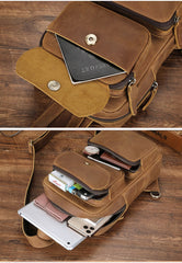 Mens Leather Sling Crossbody Pack Sling Bags Travel Pack Sling Chest Bag For Men