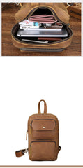 Mens Leather Sling Crossbody Pack Sling Bags Travel Pack Sling Chest Bag For Men