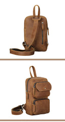 Mens Leather Sling Crossbody Pack Sling Bags Travel Pack Sling Chest Bag For Men