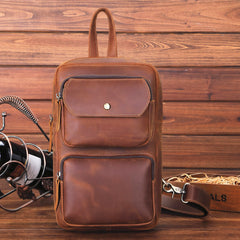 Mens Leather Sling Crossbody Pack Sling Bags Travel Pack Sling Chest Bag For Men
