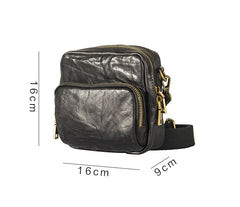 Mens Leather Small Side Bag Mens Waist Bag Black Belt Pouch Shoulder Bag for Men