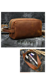 Mens Leather Toiletry Bag Dopp Kit Clutch Wash Kit & Shaving Bag for Bathroom Organizer