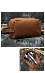 Mens Leather Toiletry Bag Dopp Kit Clutch Wash Kit & Shaving Bags for Bathroom Organizer