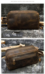 Mens Leather Toiletry Bag Dopp Kit Clutch Wash Kit & Shaving Bag for Bathroom Organizer