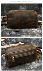 Mens Leather Toiletry Bag Dopp Kit Clutch Wash Kit & Shaving Bags for Bathroom Organizer