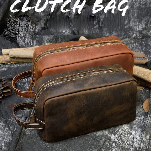 Mens Leather Toiletry Bags Dopp Kit Clutch Wash Kit & Shaving Bag for Bathroom Organizer