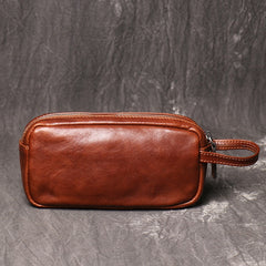 Mens Leather Zip Wallet Brown Wristlet Purse Leather Wristlet Clutch Bags For Men