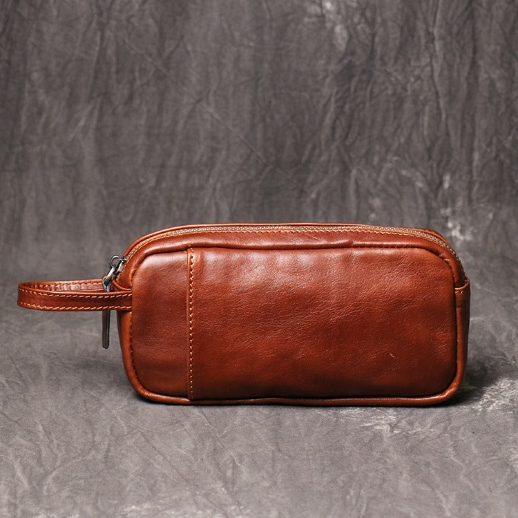 Mens Leather Zip Wallet Brown Wristlet Purse Leather Wristlet Clutch Bags For Men