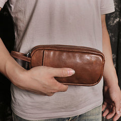 Mens Leather Zip Wallet Brown Wristlet Purse Leather Wristlet Clutch Bags For Men