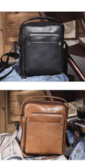 Mens Vertical Messenger Bags Black Leather Ipad Vertical Side Bags Courier Bag For Men
