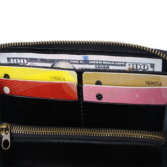 Around Zip Brown Leather Long Wallet Mens Wolf Zipper Clutch Wallet for Men