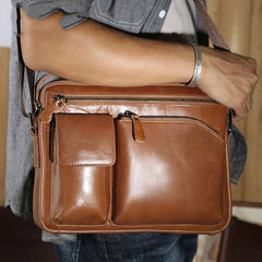 Mens Work Messenger Bags Coffee Leather Ipad Casual Side Bags Courier Bag For Men