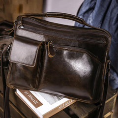 Mens Work Messenger Bags Coffee Leather Ipad Casual Side Bags Courier Bag For Men