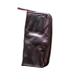Tan Leather Mens Zipper Long Wallet Wrinkled Zipper Clutch Wallet Large Wallet for Men