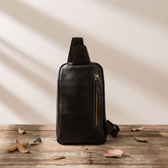 Mens Black Leather Sling Bag Sling Shoulder Bag Sling Backpack for men - iwalletsmen