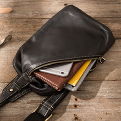 Mens Black Leather Sling Bag Sling Shoulder Bag Sling Backpack for men - iwalletsmen