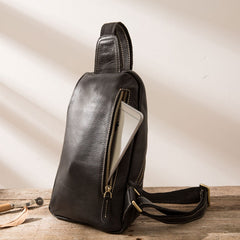 Mens Black Leather Sling Bag Sling Shoulder Bag Sling Backpack for men - iwalletsmen