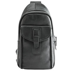 Cool Mens Black Leather 8 inches Chest Bag Sling Black One Shoulder Backpack Sling Backpack for men - iwalletsmen