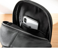 Cool Mens Black Leather 8 inches Chest Bag Sling Black One Shoulder Backpack Sling Backpack for men - iwalletsmen