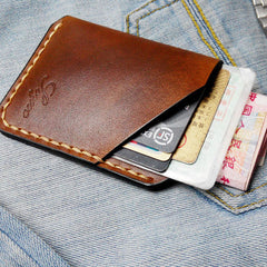 Mens Brown Leather Slim Front Pocket Wallets Leather Cards Wallet for Men - iwalletsmen